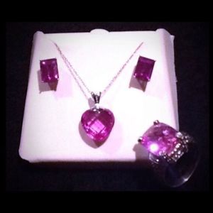 3pc. Jewelry Set- Sterling silver, Pink CZ stones